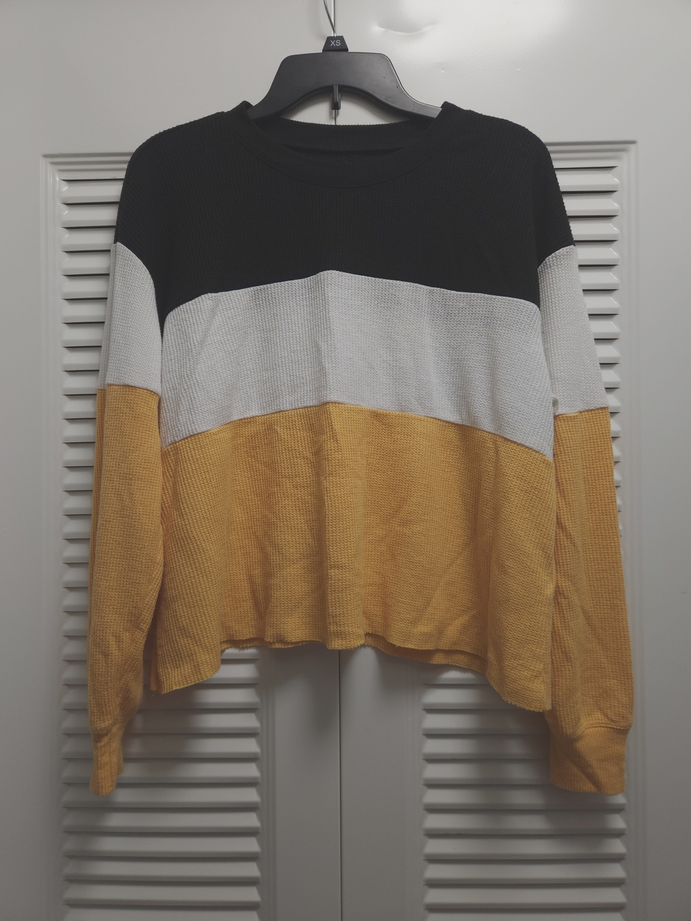 Hollister Women's Medium Color Block Waffle Knit Boyfriend Tee Long Sleeve